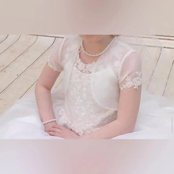 J.J.Anjorden Girls Dress White Embroidered w/Beads With Cap Sleeve Cover Size 8X - Picture 4 of 15